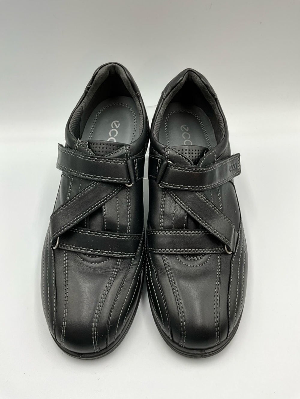 Ecco Shoes size 7.5 (38) Black Leather Hook-and-Loop Slip-Ons